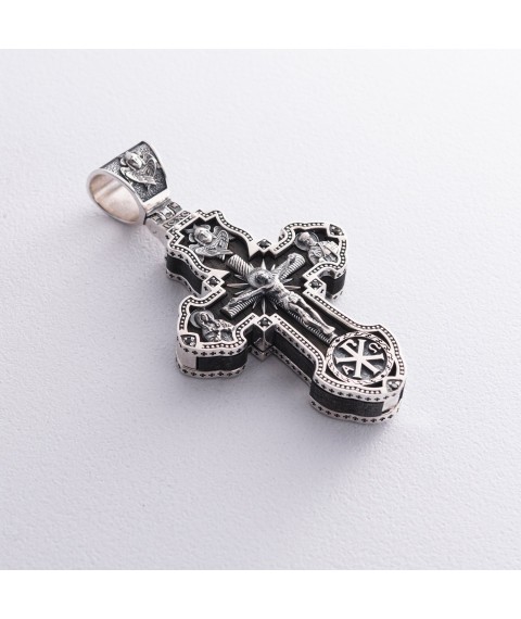 Silver cross "Crucifixion. Archangel Michael" with ebony 943 Onyx