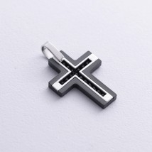 Хрест із білого золота (цирконій, фіаніти) 403-00005/1 Онікс
