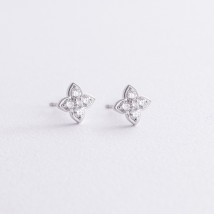 Gold earrings - studs "Clover" with diamonds sb0567sm Onyx