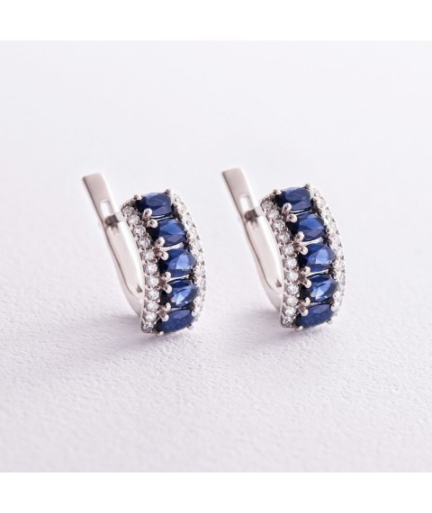 Silver earrings with synthetic. sapphires and cubic zirconia 2473/1р-NSPH Onyx