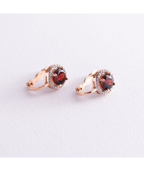 Gold earrings with pyrope (garnet) and cubic zirconia s04164 Onyx