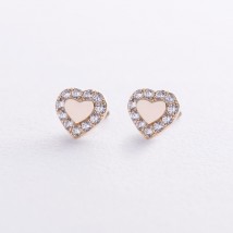 Earrings - studs "Hearts" with cubic zirconia (yellow gold) s08110 Onyx