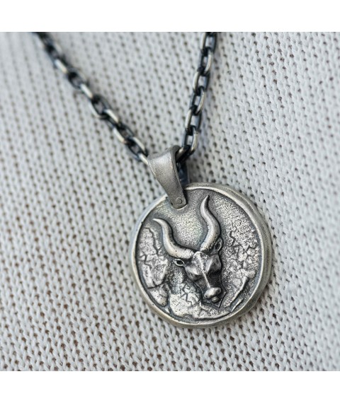 Silver pendant "Zodiac sign Taurus" 133221Tilets Onyx