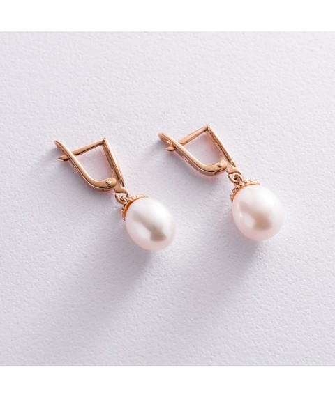 Gold earrings with cultured freshwater pearls s03916 Onyx