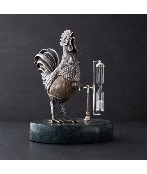 Silver figure "Hourglass. Rooster" handmade 23147 Onyx