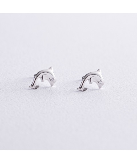 Gold earrings - studs "Dolphins" with diamonds 311391121 Onyx