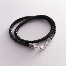 Leather cord with silver insert 18720 Onix 40