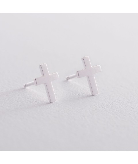 Silver stud earrings "Cross" 122179 Onyx