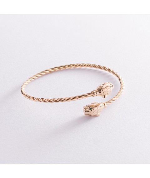 Rigid gold bracelet "Panthers" with cubic zirconia b05004 Onix