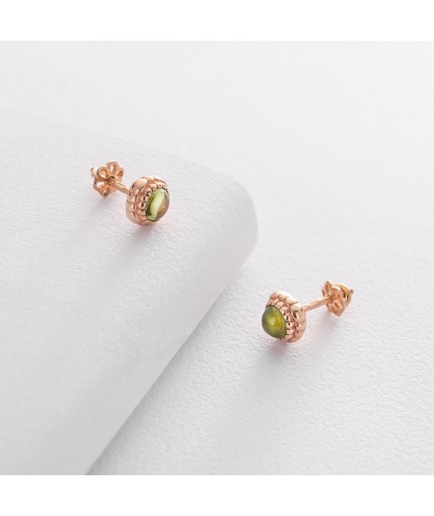 Gold stud earrings (chrysoprase) s05258 Onyx