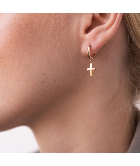 Earrings "Cross" in red gold s07004 Onyx