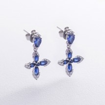 Gold earrings - studs (sapphires, diamonds) sb0493gm Onyx
