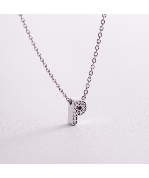 Silver necklace with the letter "P" with cubic zirconia 1103 R Onix 45