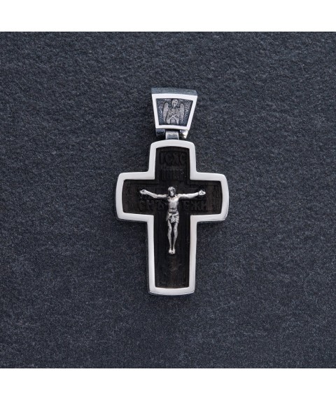 Silver cross "Crucifixion. Save and Preserve" (in Ukrainian) with ebony mini 1053 Onyx