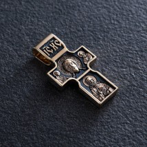 Golden Orthodox cross "Savior Not Made by Hands. St. Nicholas the Wonderworker. St. George the Victorious" p03840 Onyx