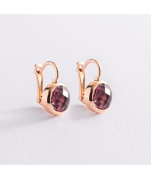 Gold earrings with pink cubic zirconia s07463 Onyx
