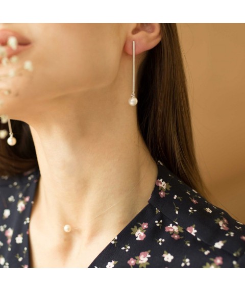 Silver earrings "Grace" (artificial pearls) 122619 Onyx