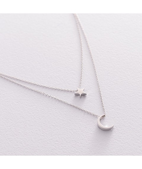 Double necklace "Star and Moon" in white gold count01872 Onyx 40