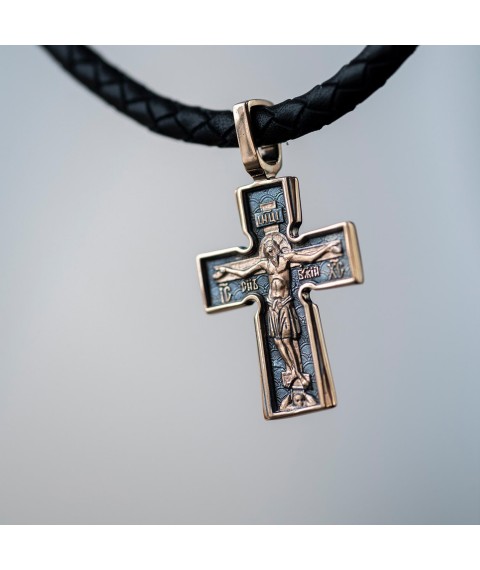 Православний хрест "Розп'яття. Божа Матір "Втілення". П'ять святителів" (чорніння) п01749 Онікс