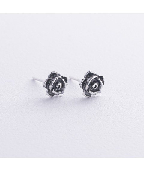 Stud earrings "Roses" with blackening 12515 Onyx