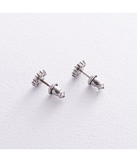 Срібні сережки - пусети "Квіточки" з фіанітами 766 Онікс