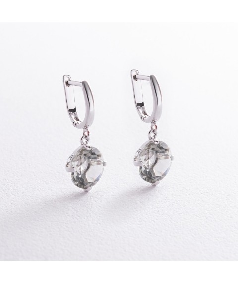 Gold earrings "Attraction" with green amethyst s05292 Onyx