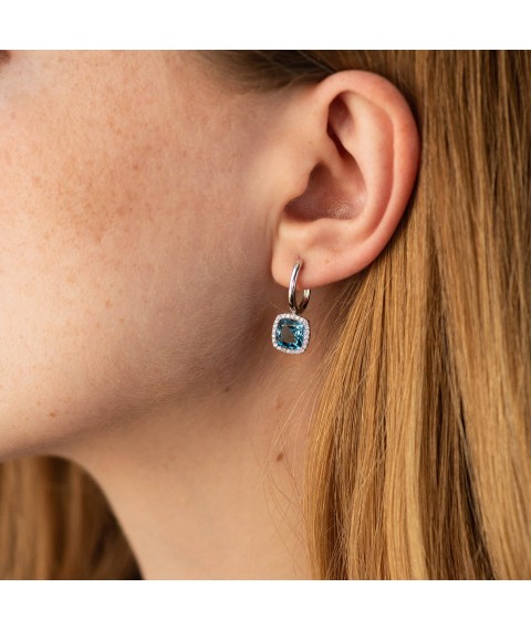 Gold earrings (London Blue topazes, diamonds) sb0517sm Onyx