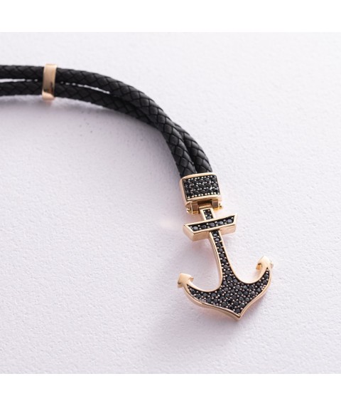 Rubber bracelet in gold "Anchor" with cubic zirconia b02348 Onix 22