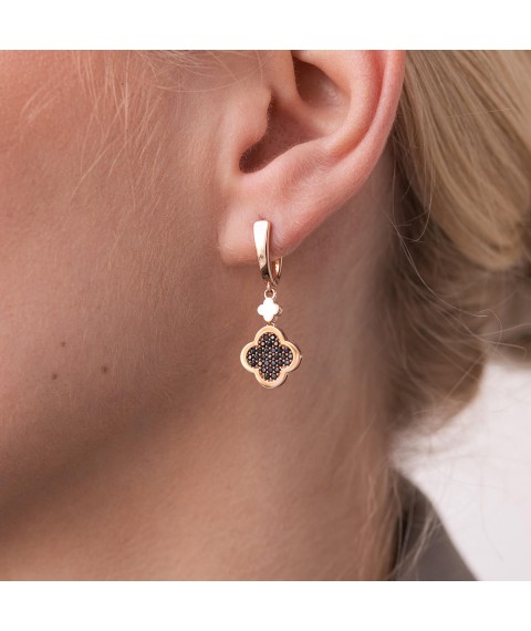 Earrings "Clover" in red gold (cubic zirconia) s07638 Onyx