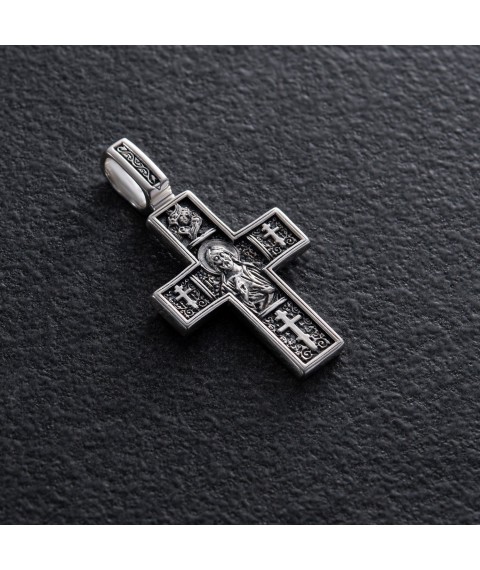 Православный серебряный крест "Господь Вседержитель. Св. мученик Трифон" 133005 Онікс