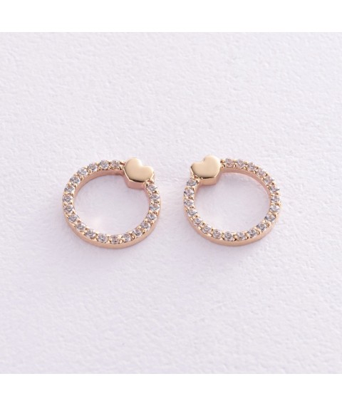 Earrings - studs "Hearts" with cubic zirconia (yellow gold) s08466 Onyx