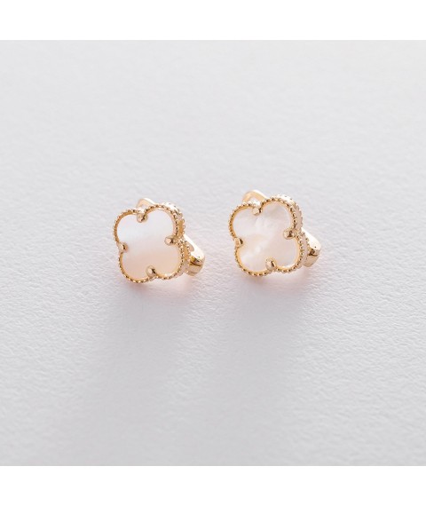 Yellow gold earrings "Clover" with mother-of-pearl s05061 Onyx