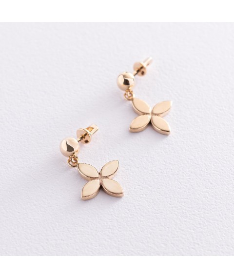 Earrings - studs "Clover" in yellow gold s07194 Onyx