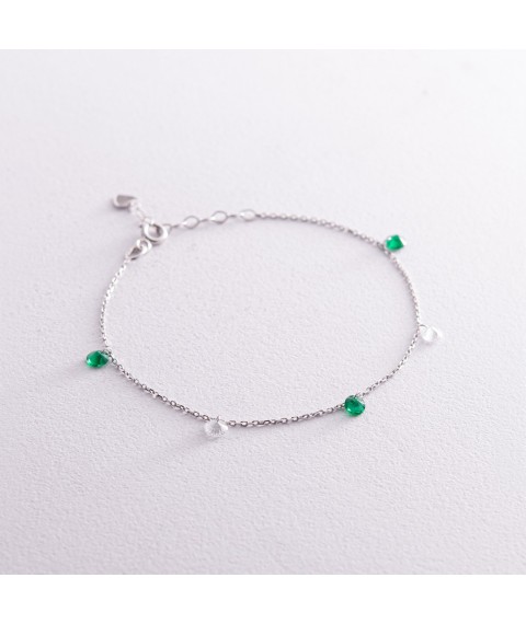 Bracelet in white gold (green and white cubic zirconia) b05136 Onix 18