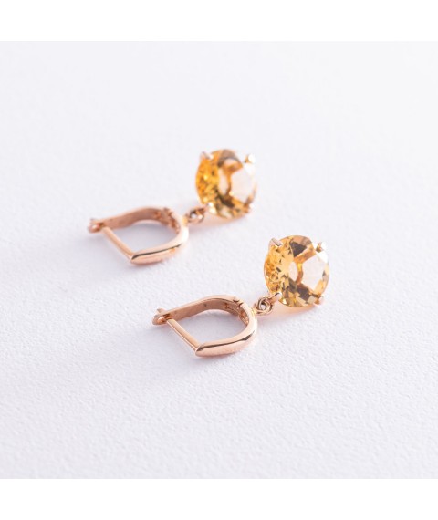 Gold earrings "Attraction" with citrine s05297 Onyx