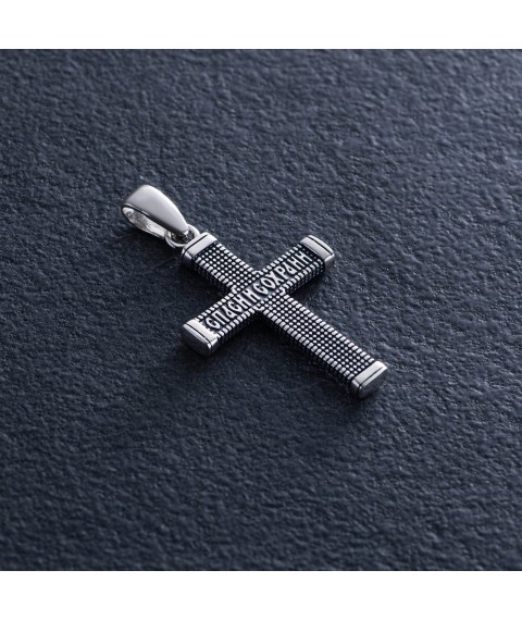 Серебряный крест "Спаси и сохрани" 133105 Онікс