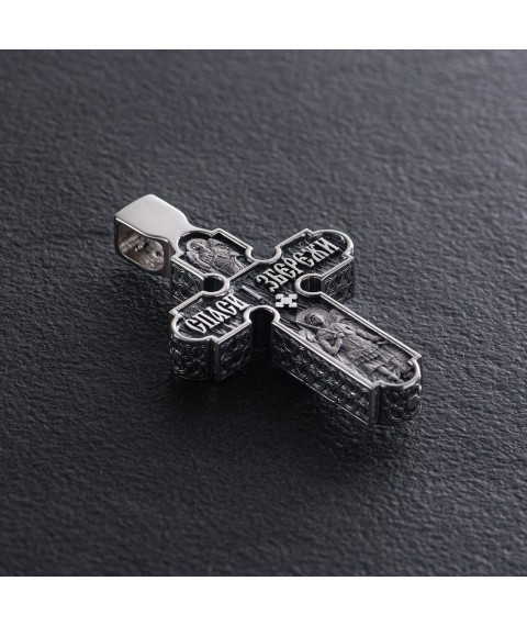 Men's Orthodox cross "Rozp'yattya. Save and Preserve" (in Ukrainian) made of ebony and silver 1214 Onyx