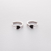 Silver earrings - rings with hearts (enamel) 122454 Onyx
