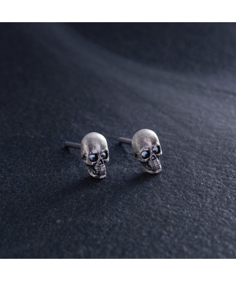 Earrings - studs "Skull" in silver 123301 Onyx