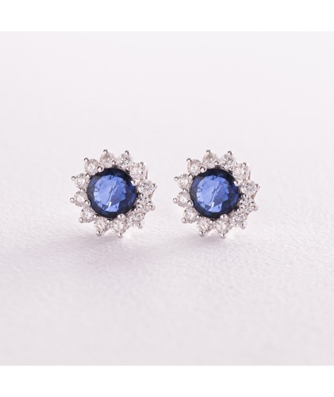 Gold earrings - studs with diamonds and sapphires sb0421gl Onyx
