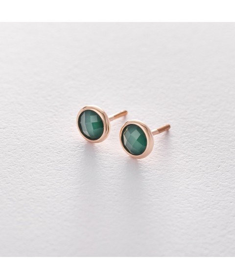 Gold stud earrings with green onyx s05194 Onyx