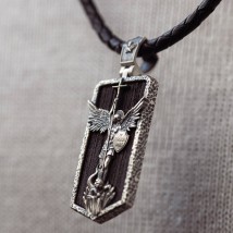 Серебряный кулон "Архангел Михаил" с эбеновым деревом 1265 Онікс