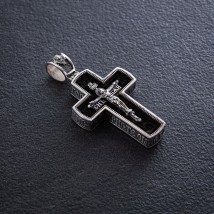 Silver cross "Crucifixion. Save and Preserve" with ebony wood 1045 Onyx