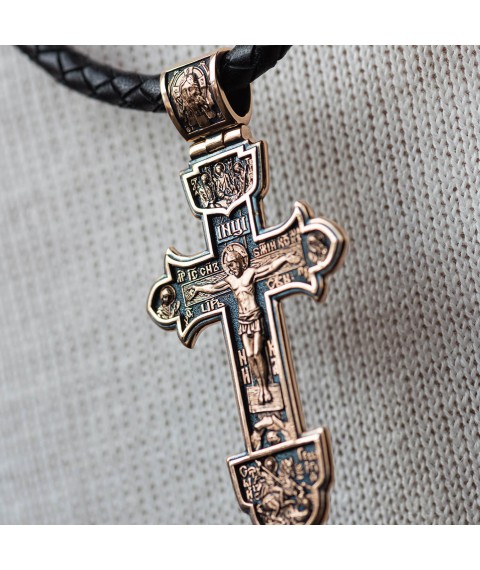 Золотой крестик "Распятие. Спаси и Сохрани" (чернение) п03218 Онікс