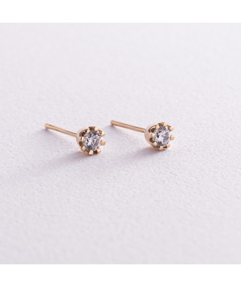 Gold earrings - studs with cubic zirconia s05845 Onyx