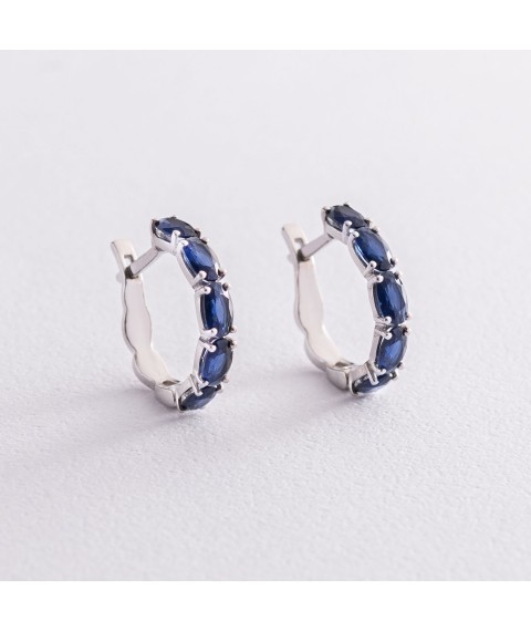 Silver earrings with synthetic sapphires 2957/9р-NSPH Onix