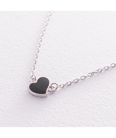 Silver necklace "Heart" (enamel, cubic zirconia) 181118 Onix 45