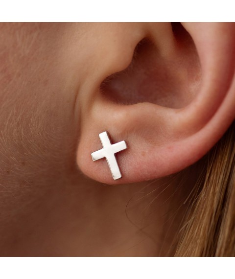 Silver stud earrings "Cross" 122179 Onyx