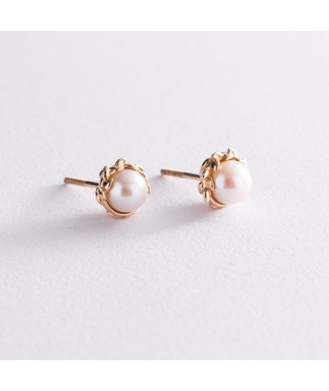 Gold earrings - studs with pearls s07578 Onyx