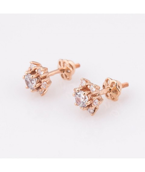 Gold stud earrings with cubic zirconia (9mm) s01798 Onyx